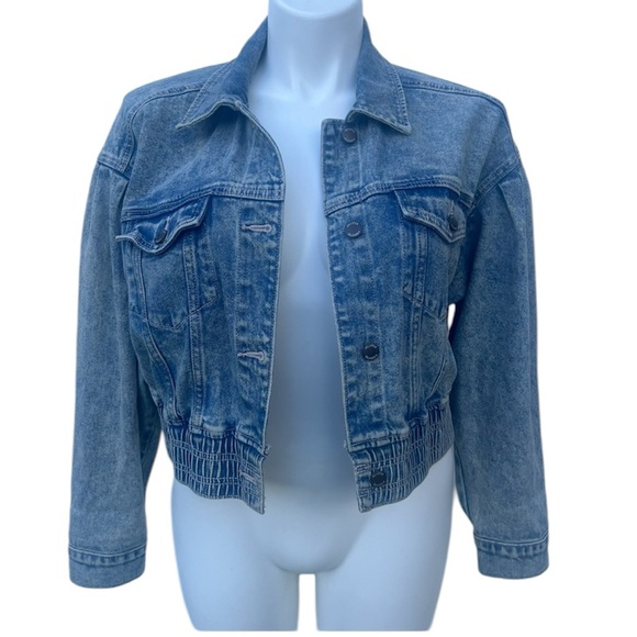 Hollister Balloon Sleeve Denim Jacket Waist Band Jean Jacket Size Large - Picture 3 of 12